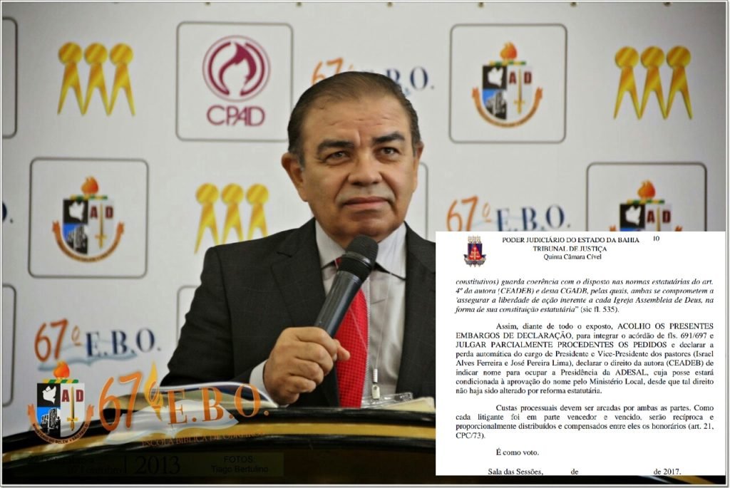 Pastor Israel Alves Ferreira, ex-presidente da ADESAL e atual presidente da CONFRAMADEB