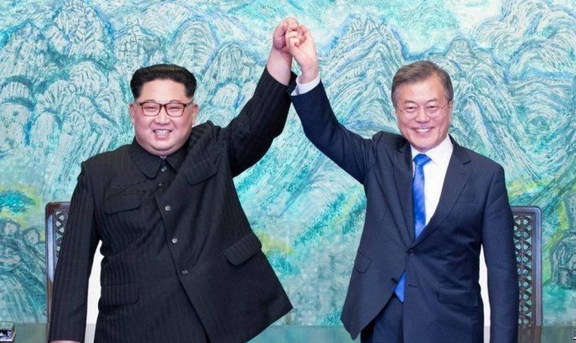 Os líderes da Coreia do Norte e Coreia do Sul, Kim Jong-un e Moon Jae-in