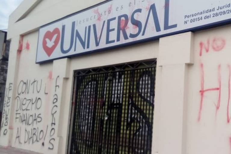 Templo da Universal do Chile é pichada com dizeres anti-Bolsonaro - Divulgação