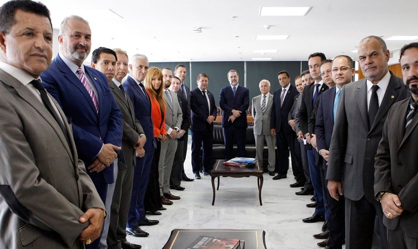 Bancada evangélica em visita ao presidente do STF, Dias Toffoli, para tratar da criminalização da homofobia. (Foto: Felipe Sampaio - SCO/STF)