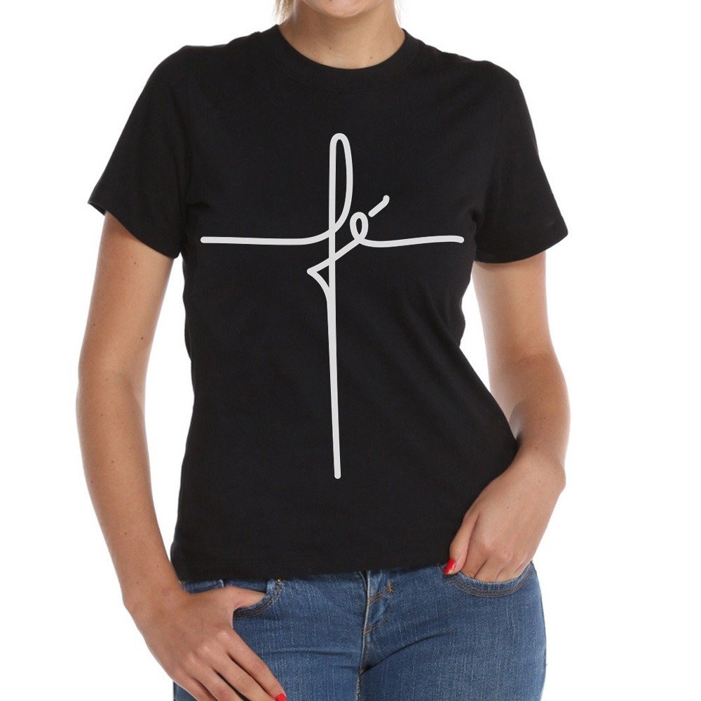 Camiseta feminina com a palavra Fé