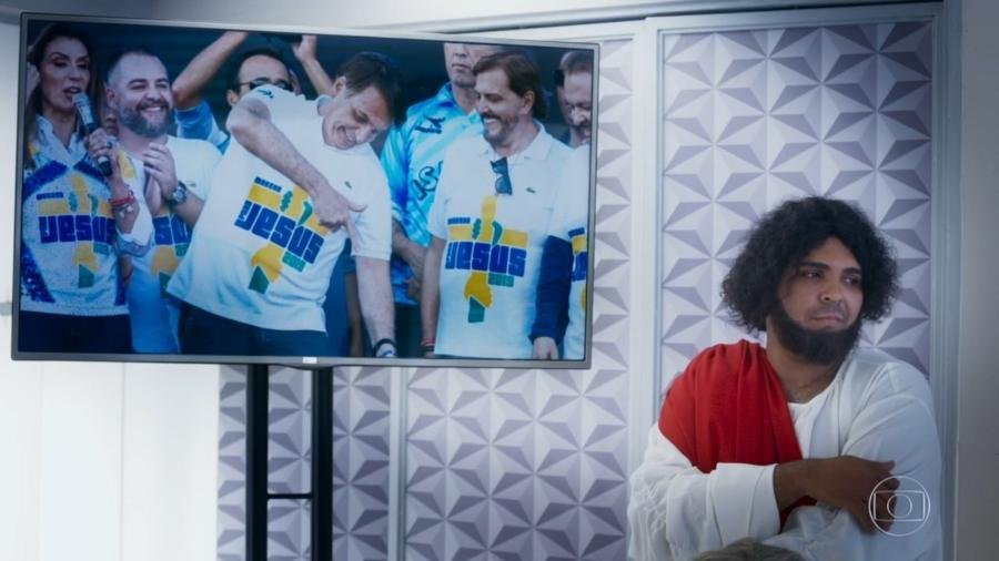 No Zorra, Jesus Cristo (Paulo Vieira) critica Marcha para Jesus com o presidente Jair Bolsonaro Imagem: Reprodução/TV Globo