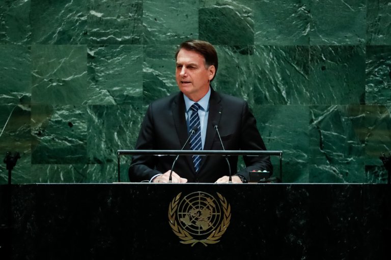 O presidente Jair Bolsonaro (PSL) durante seu discurso na Assembleia Geral da ONU