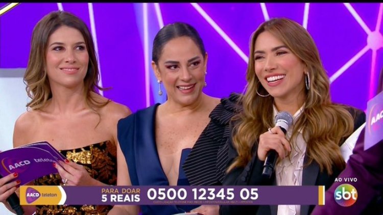 As irmãs Rebeca, Silvia e Patrícia Abravanel substituíram o pai, Silvio Santos, no Teleton 2019.