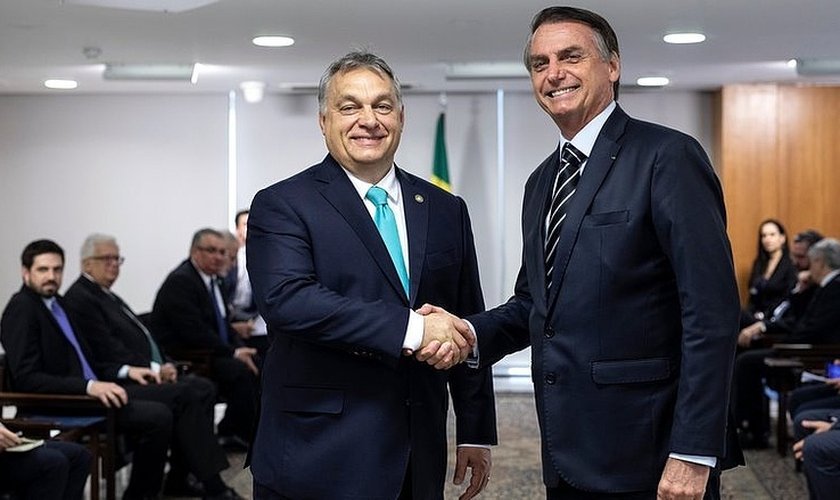 Primeiro-ministro da Hungria, Viktor Orbán, ao lado do presidente Jair Bolsonaro. (Foto: Assessoria de Imprensa do Primeiro-Ministro/Balázs Szecsődi)