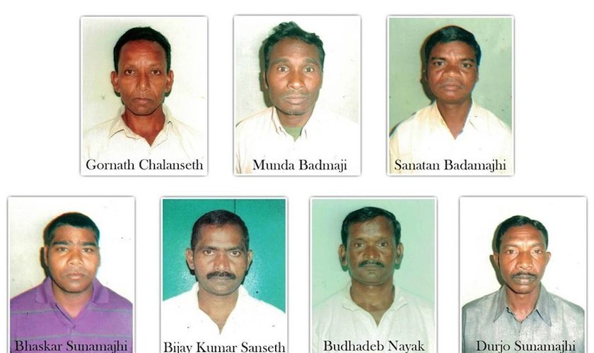 Os sete cristãos condenados e presos em 2013 pelo assassinato de um hindu.