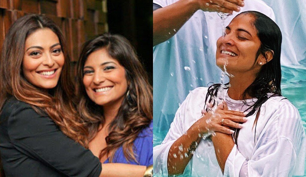 Rosana Paes, irmã mais velha da atriz Juliana Paes, deixou a umbanda e se batizou na igreja evangélica (Arte: Pleno.News)