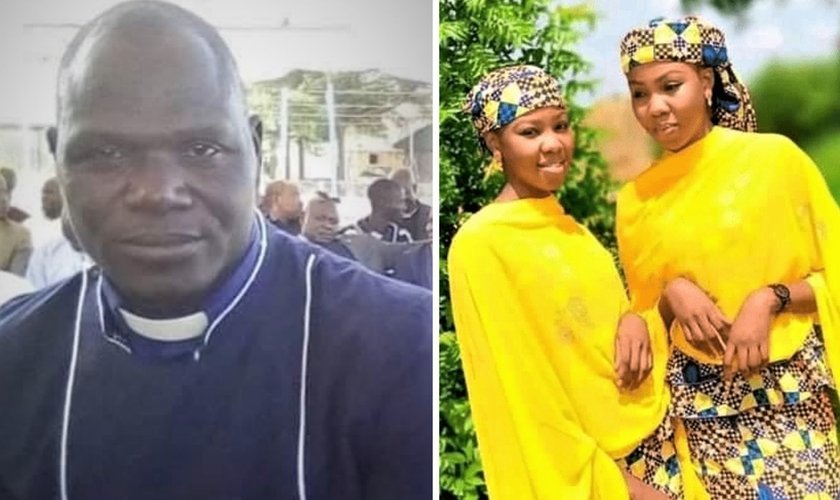 Rev. Alubara Audu, pastor da ECWA, morto por muçulmanos; as irmãs Hassana e Hussaina Garba, sequestradas no estado de Katsina, Nigéria. (Foto: Reprodução / Facebook)