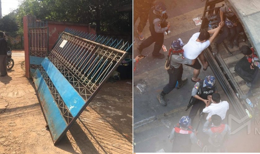 Invasões e prisões marcam Mianmar após golpe militar. (Foto: ICC e Myanmar Now)