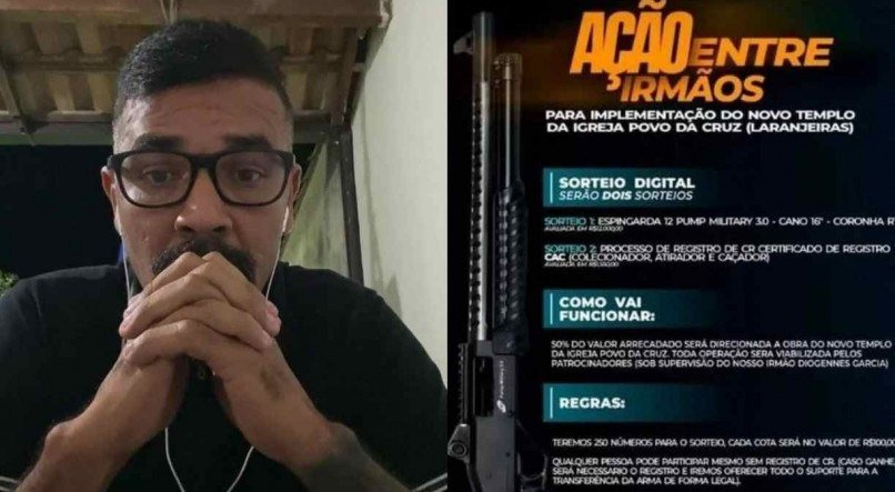 Pastor Dinho Souza, líder da Igreja Povo da Cruz, que está sorteando arma de fogo