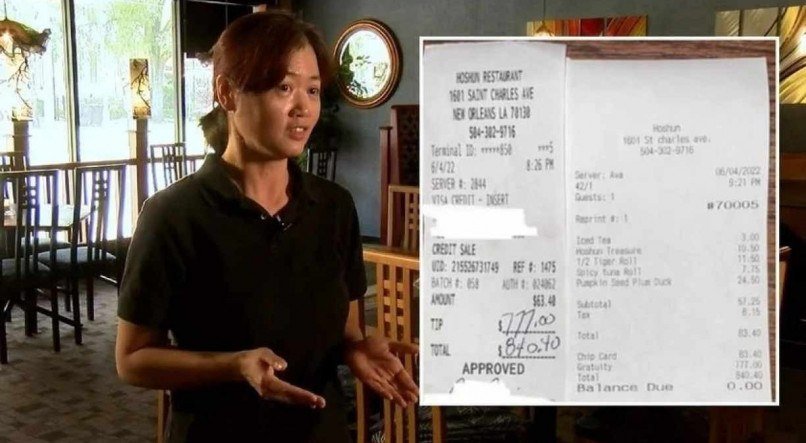 Garçonete Ava Guant recebe gorjeta após oração e doa para igreja