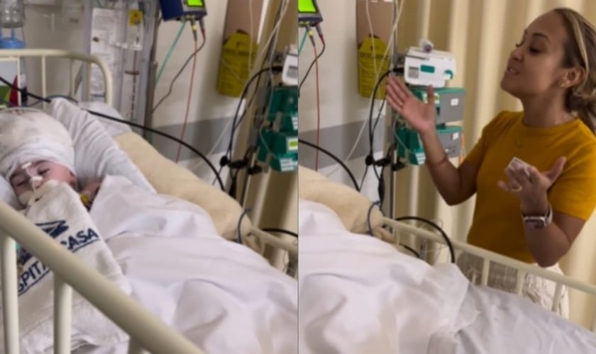 Bruna Karla cantando para o menino Benício que está na UTI com um tumor cerebral. (Foto: Reprodução/Instagram/Vitória Guinancio)