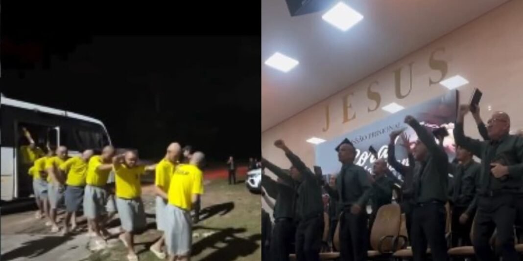 Presos formam coral e cantam louvores em culto de igreja no Pará.