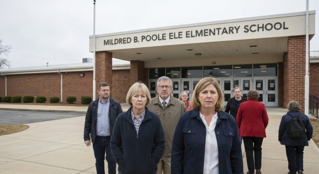 Escola primária em base militar com pais preocupados