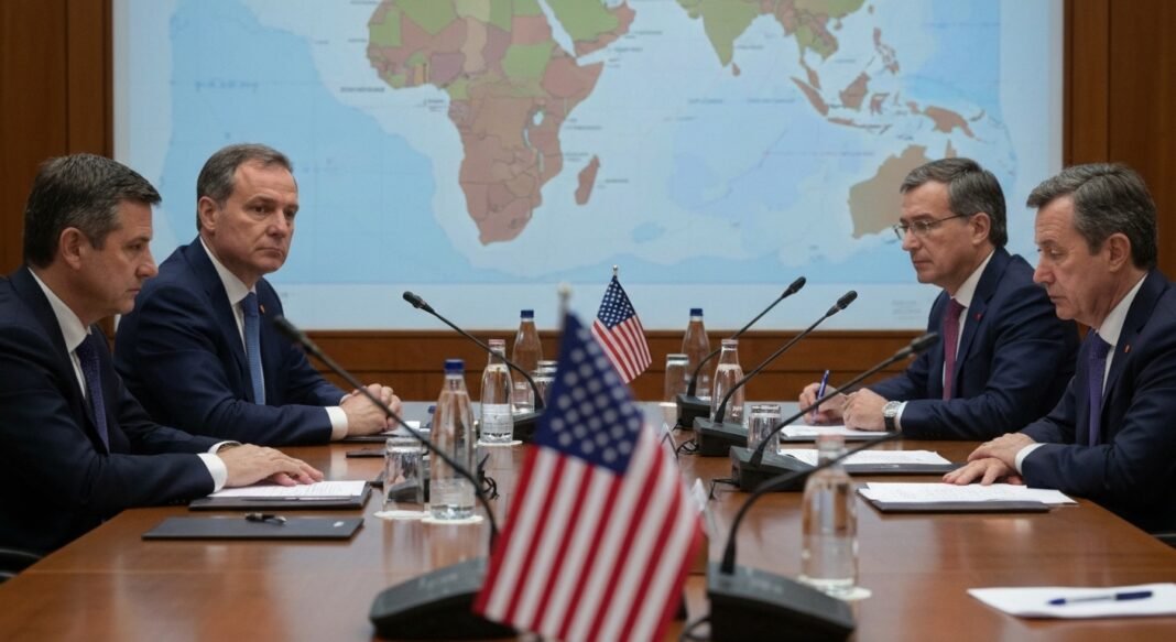 Representantes dos EUA e do Irã em negociações tensas sobre o programa nuclear iraniano.