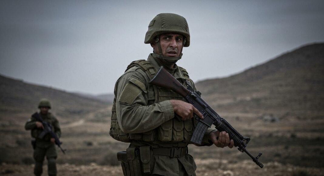 Soldado israelense em patrulha na fronteira norte com o Líbano.