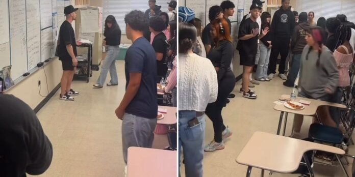 Evangelista falando com estudantes em uma escola pública nos EUA