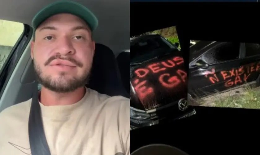 Carro vandalizado com pichações intolerantes em Bragança Paulista