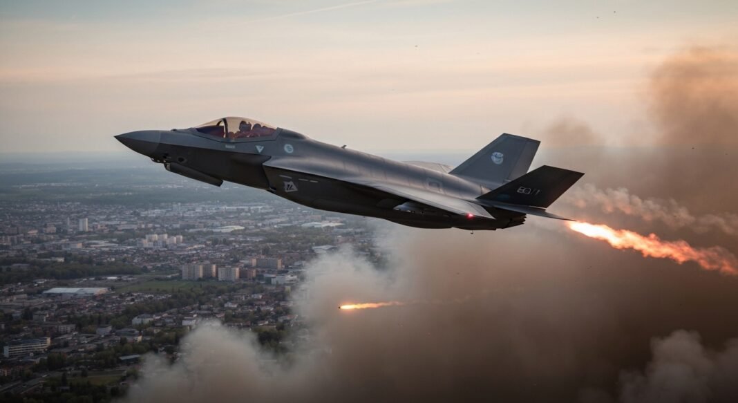 Caça F-35I israelense em ação sobre Teerã durante conflito.