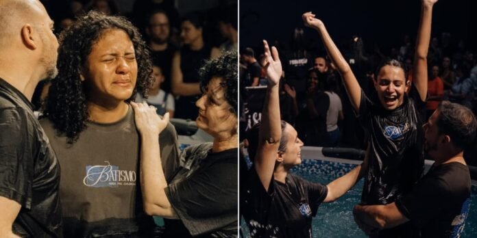 Batismo coletivo em igreja de Criciúma reúne centenas de fiéis Mais de 400 pessoas sendo batizadas em um grande evento religioso em Criciúma, Santa Catarina.