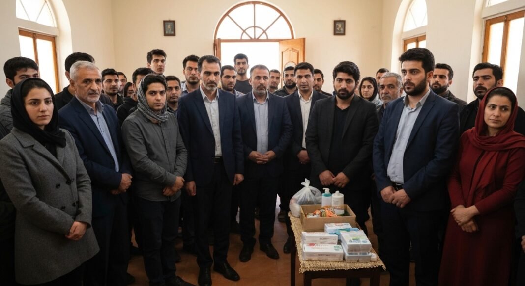 Cristãos iranianos refugiados na Armênia reunidos em oração em uma igreja