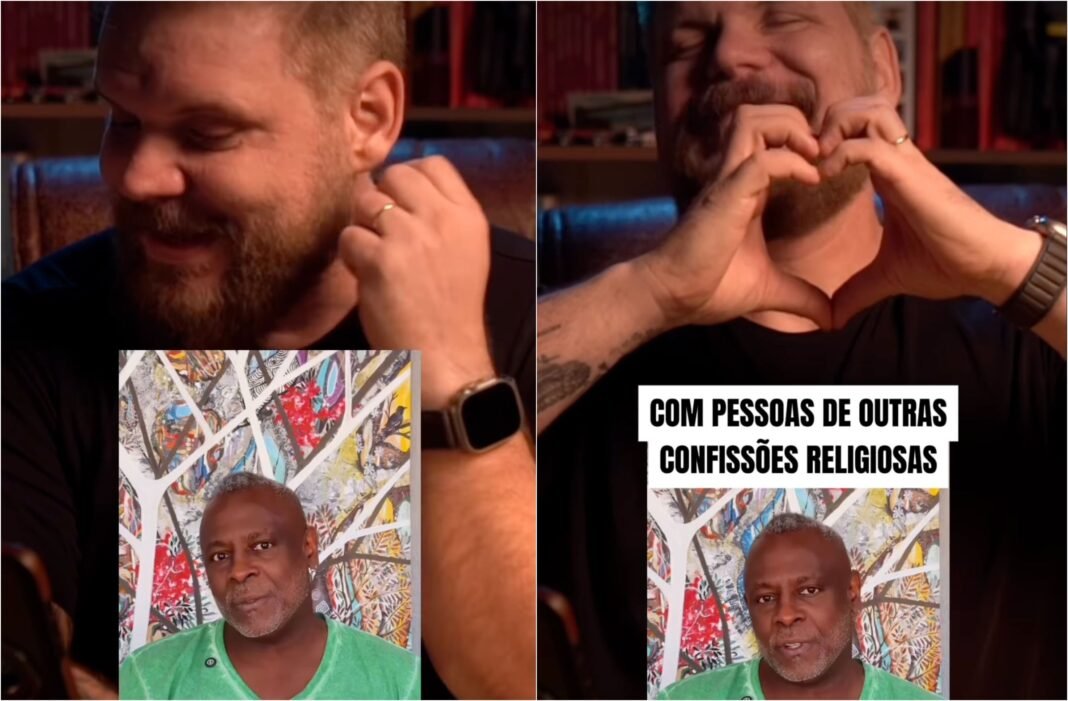 Pastor com expressão séria e pensativa em ambiente de igreja