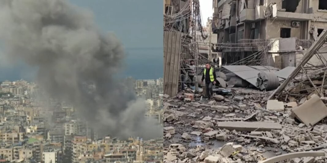Pastor libanês em frente a igreja danificada por bombardeios