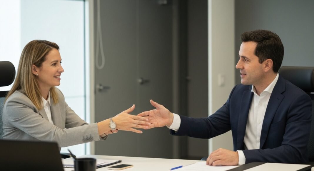 Executivos apertando as mãos em um acordo
