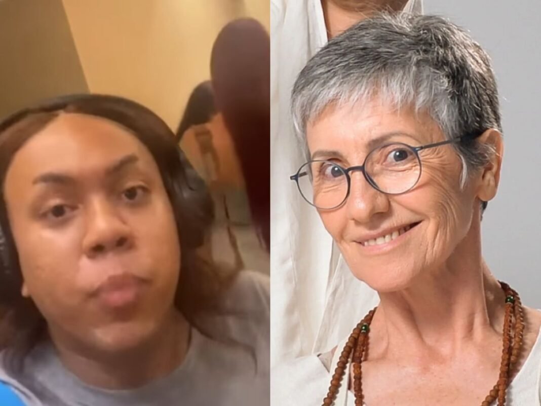 Roberta Santana, mulher trans, em frente ao Barra Shopping após acusar atriz de transfobia.