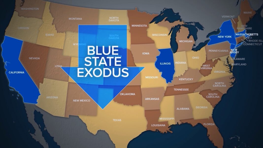 Carros carregados de pertences deixando cidade em direção a nova vida em outro estado americano.