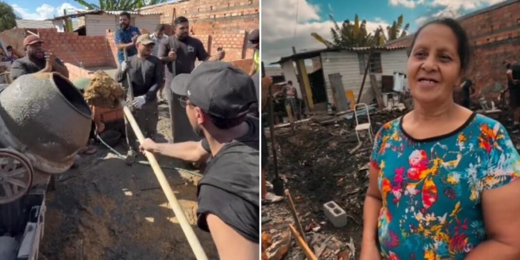 Voluntários da Igreja O Brasil Para Cristo em mutirão construindo uma casa em Lages, SC