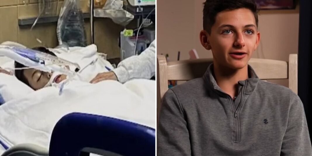 Menino sorri com prótese de perna na praia