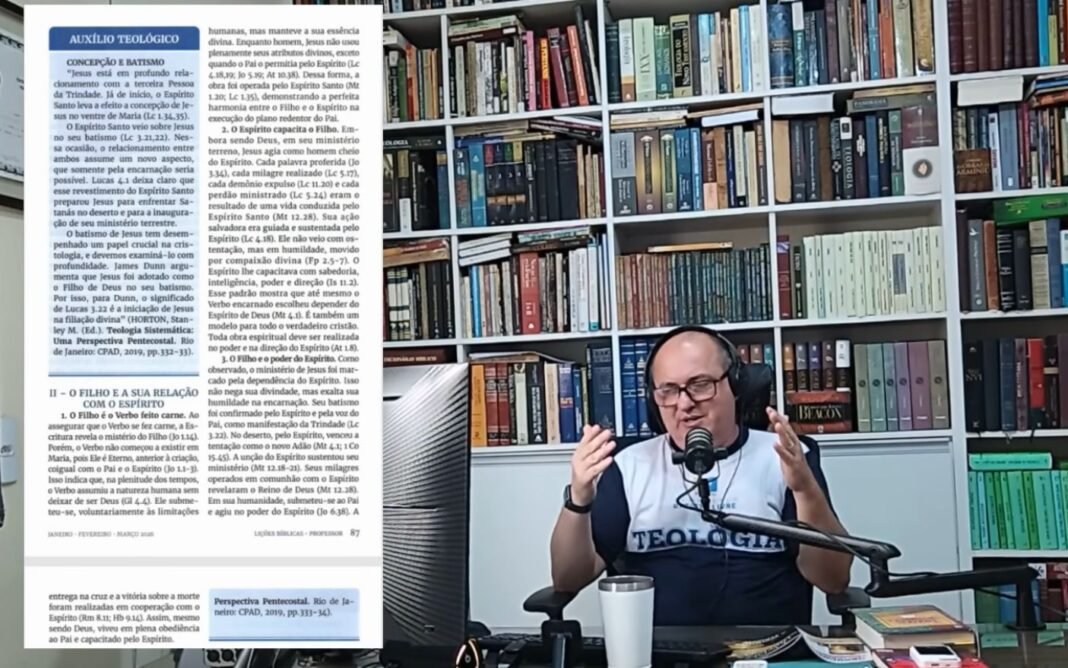 Pastor analisa revista teológica com preocupação após identificar erro.