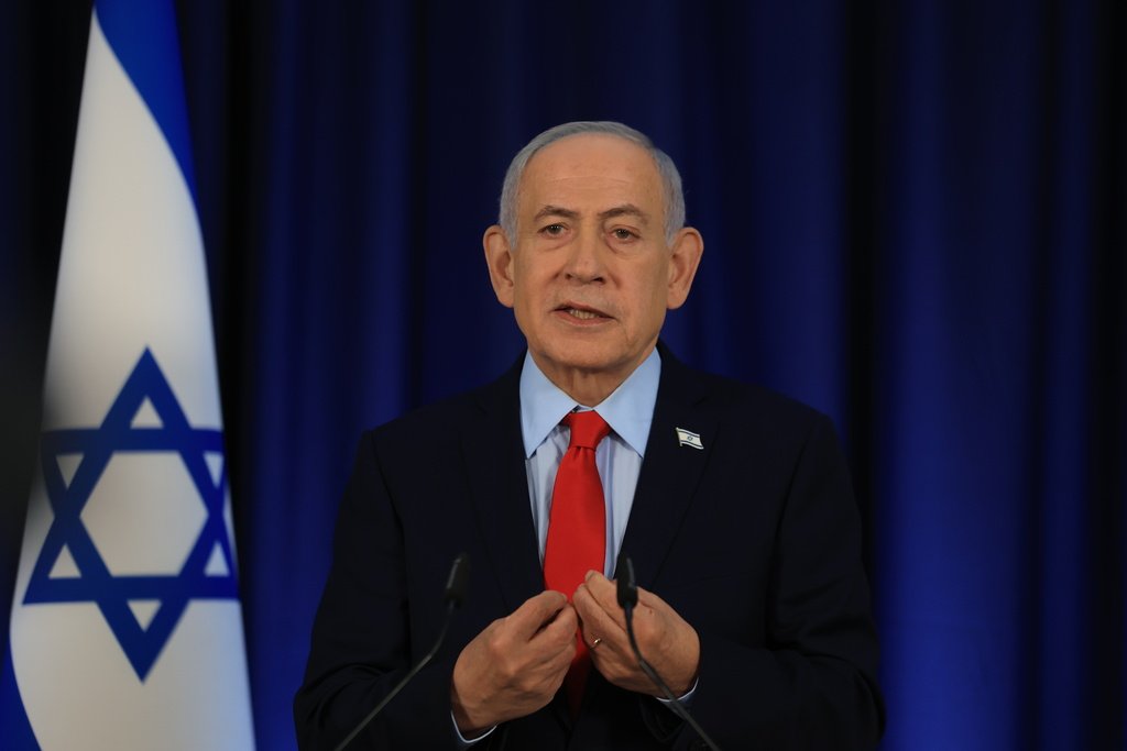Benjamin Netanyahu em coletiva de imprensa em Jerusalém