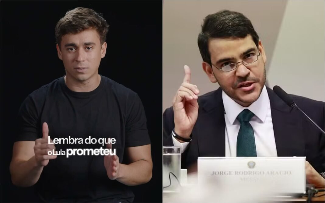 Deputado Nikolas Ferreira discursando com veemência.