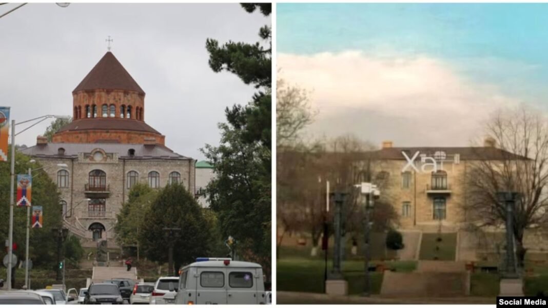 Ruínas de igreja histórica em Nagorno-Karabakh após demolição.
