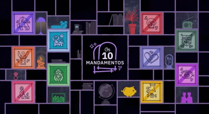 Série Os 10 Mandamentos do BibleProject Tablet exibindo a arte da série Os 10 Mandamentos do BibleProject.