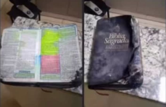 Bíblia intacta encontrada entre escombros de loja destruída por incêndio na Feira dos Importados de Brasília