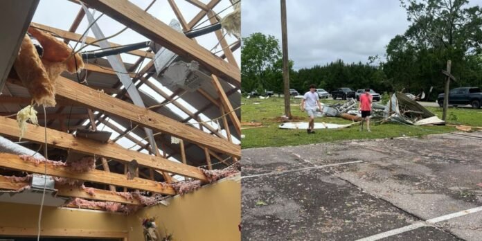 Comunidade cristã olha para igreja destruída por tornado no Mississippi Membros de igreja observam a estrutura devastada após um tornado no Mississippi
