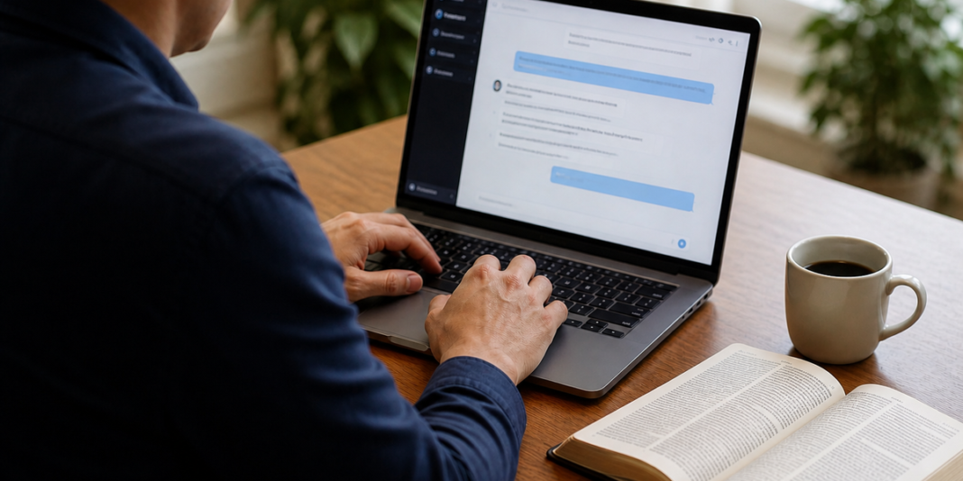 Pastor utilizando inteligência artificial para preparar sermão