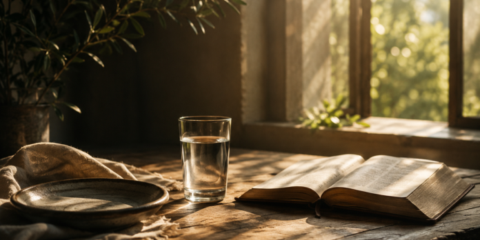 Uma pessoa em meditação profunda, simbolizando a conexão entre jejum, espiritualidade e autoconhecimento.