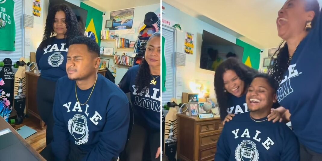 Jovem brasileiro Thalles W. de Souza em frente à Universidade de Yale após receber bolsa integral.