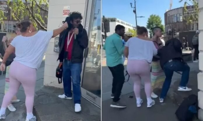 Incidente durante pregação em Londres Evangelista John Thomas sendo confrontado por uma mulher durante pregação em Londres.
