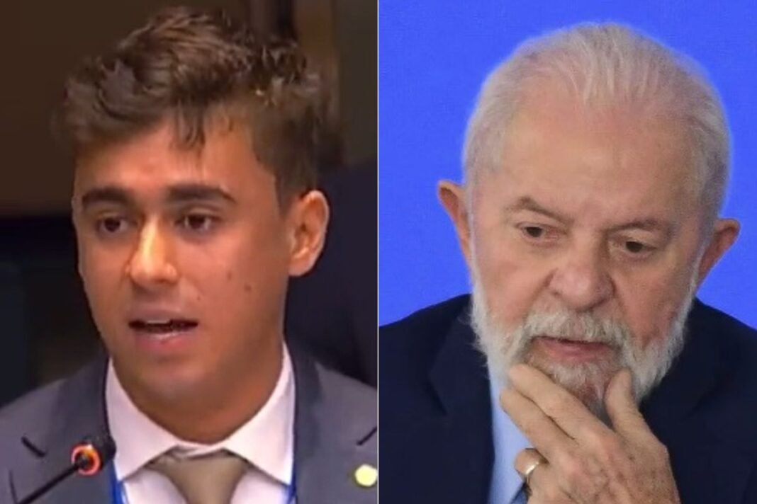 Deputado Nikolas Ferreira discursando em coletiva de imprensa sobre a PEC do fim da escala 6x1