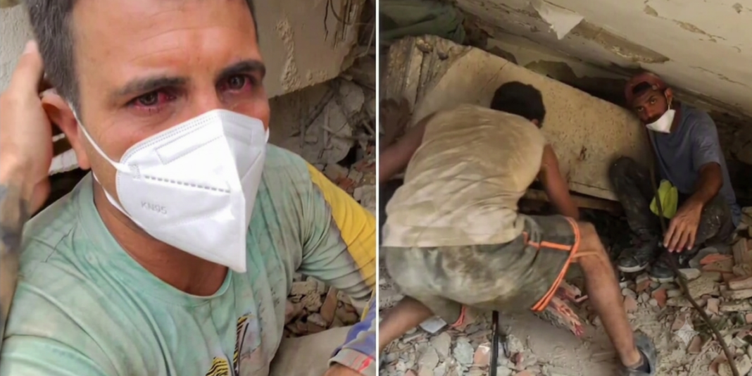 Fotógrafo documenta momento de esperança e fé com voluntários em resgate após terremoto na Venezuela.