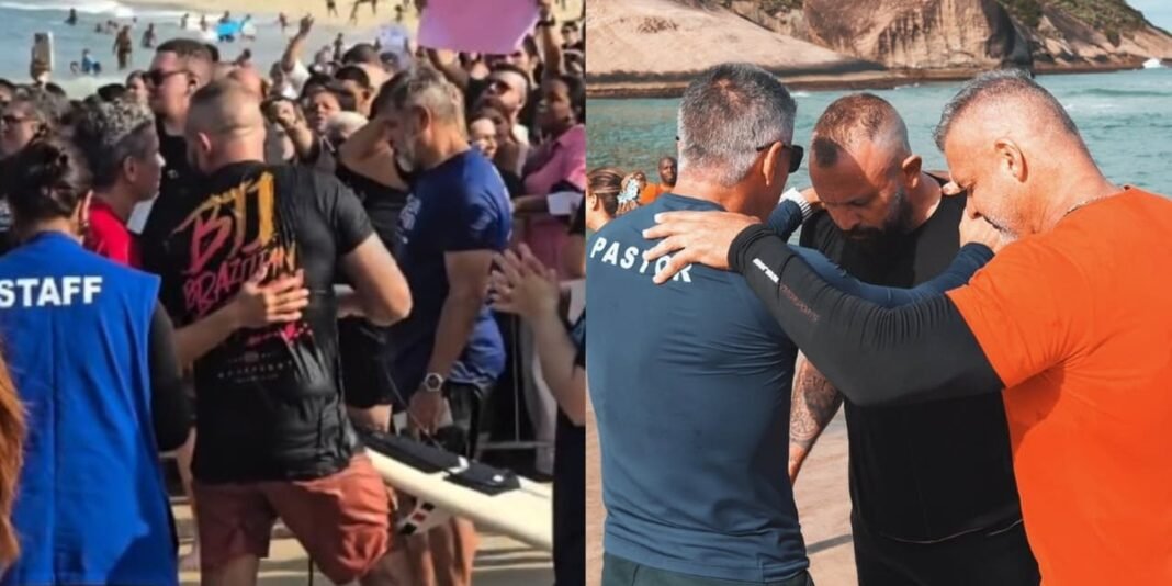 Surfista batizado em praia após testemunhar evento religioso