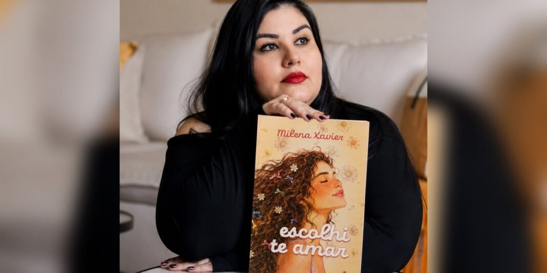 Jovem pensativa com livro em parque, simbolizando reflexão e esperança.