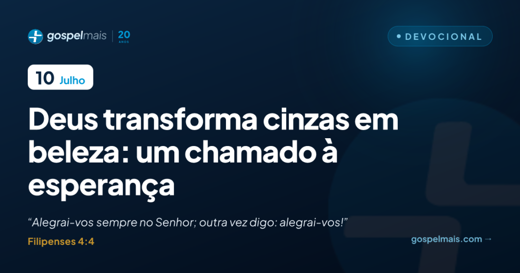 Mulher idosa com semblante sereno e esperançoso olhando para o amanhecer, com um campo de brotos verdes surgindo em contraste com áreas queimadas ao fundo.