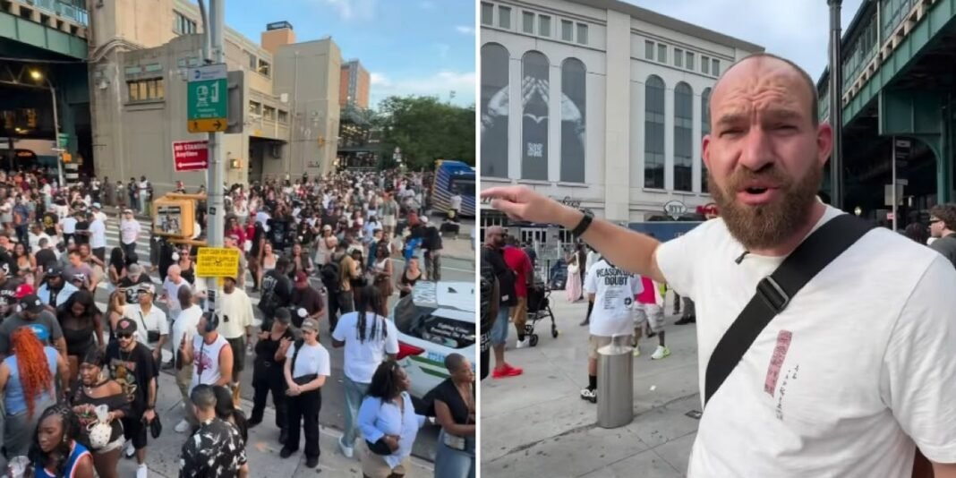 Philip Renner pregando para uma multidão em Nova York durante evento de evangelismo