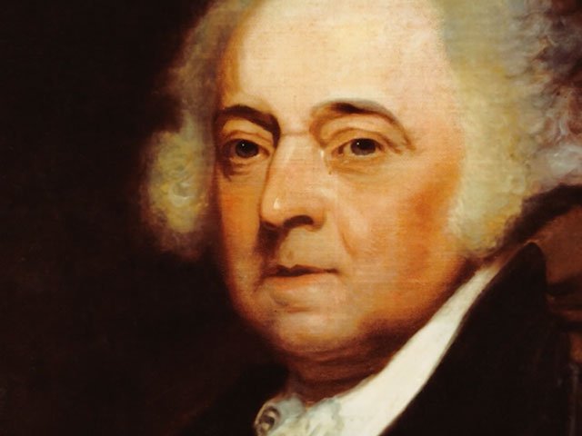 John Adams, segundo presidente dos Estados Unidos. Busto de John Adams em iluminação dramática em uma biblioteca antiga.